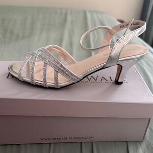 Benjamin Walk Glittering Silver Heels 8.5W